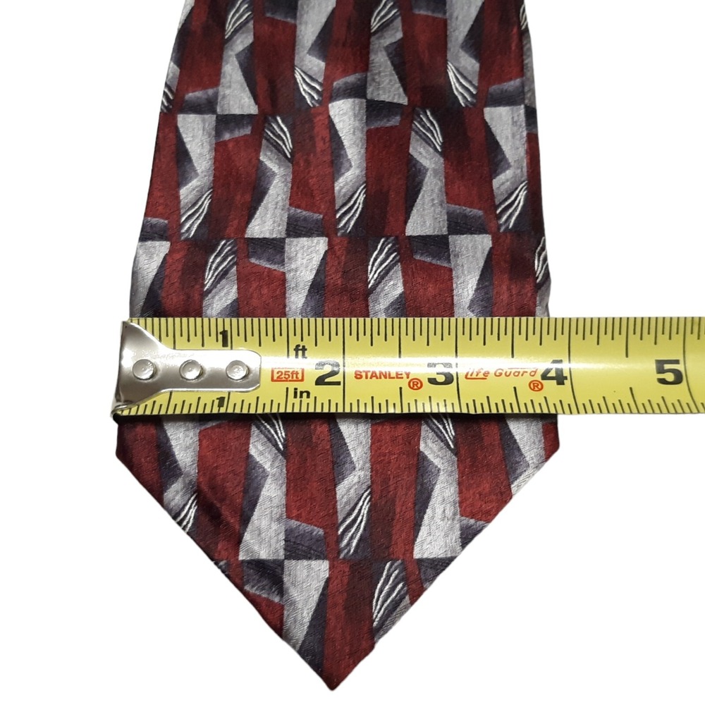 Pierre Cardin Necktie Mens OS Burgundy Grey Geometric Abstract Silk Vintage - Picture 3 of 13